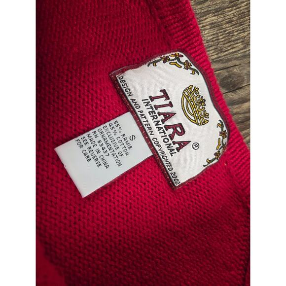 Tiara International Vintage Christmas Holiday Full Zip Sweater Red Cardigan Smal - Picture 7 of 9